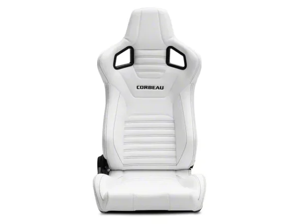 Corbeau Sportline RRS Reclining Seats; White Vinyl/Black Stitch; Pair